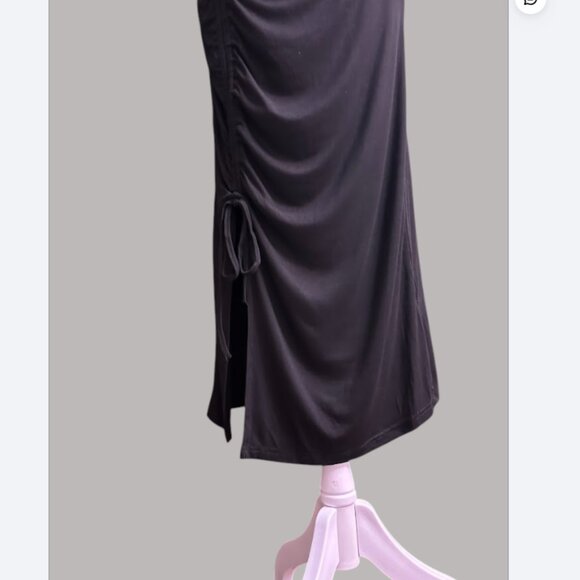 Women’s Black Midi Slip Dress with Side Ruched Drawstring – Size M - Picture 7 of 11